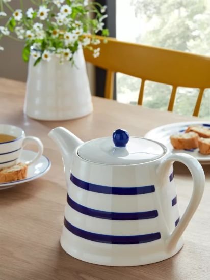 Harbour Striped 4 Cup Teapot, White/Blue, 1.1L