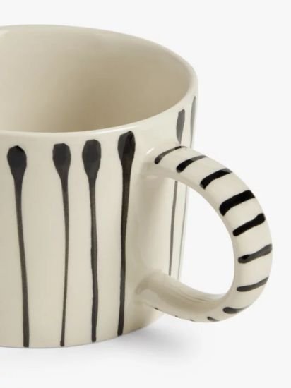 Hand Painted Line Stoneware Mug, 300ml, Black/White
