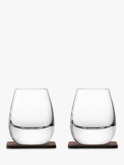 Curved Whisky Tumbler with Coaster, Set of 2, 250ml, Clear